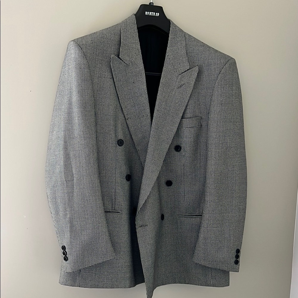 Vintage Boulevard Club Houndstooth Double Breasted Wool Blazer